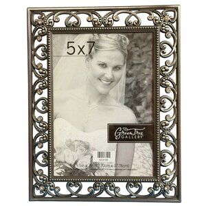 Green Tea Gallery Silver Loop Hearts w/Gemstones Picture Frame Size 5" x 7"